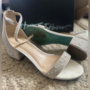 Betsy Johnson blue bottom Mari sandal white pearls